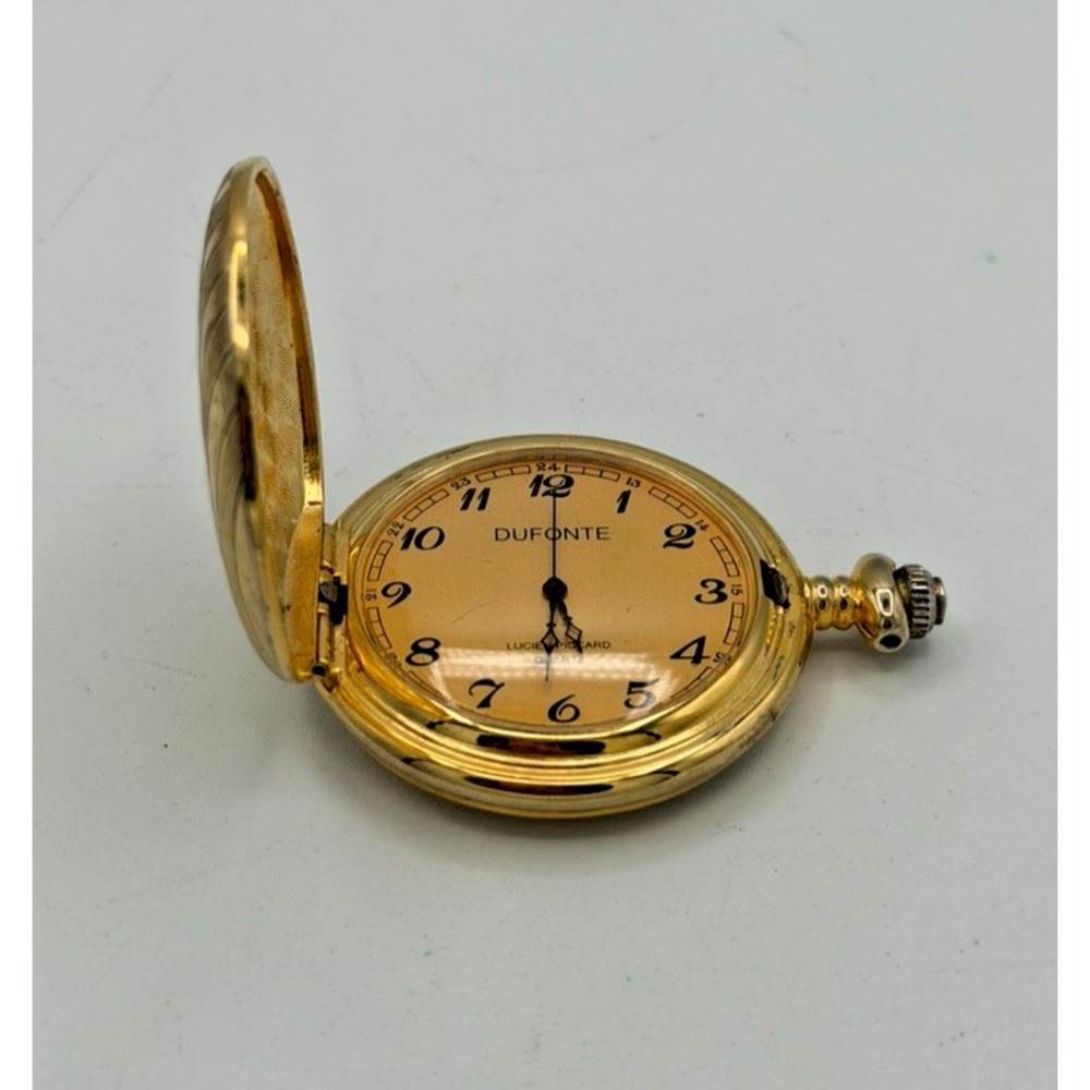 Vintage Dufonte Lucien Piccard Quartz Hunter Pocket Watch Gold Tone Working